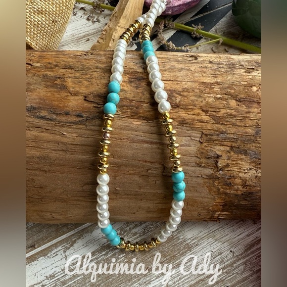Alquimia Blue turquoise NEW pearls Necklace Elegant Jewelry